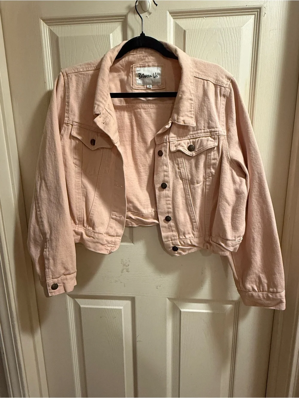 Pale Pink Cropped Denim Jacket - Women's